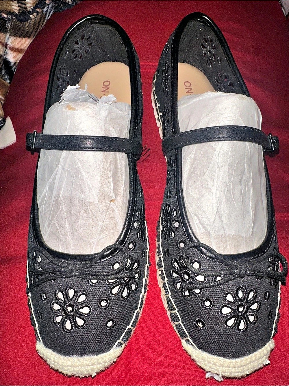On 34th Black Floral Cutout Mary Jane Flats